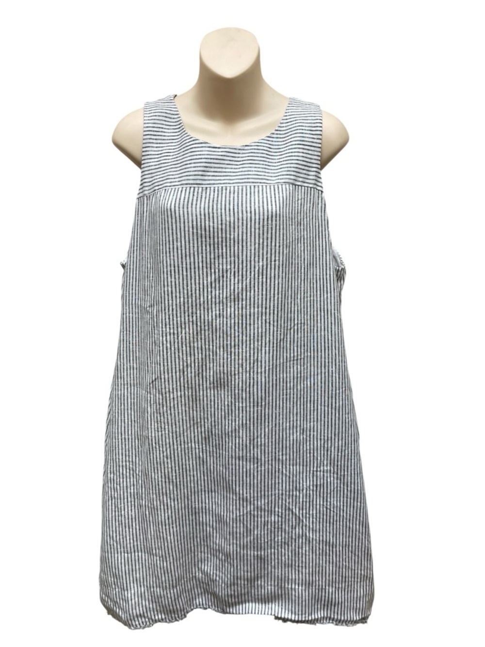Tommy Bahama Linen Dress XL Black White Stripe Sleeveless Shift Pockets Lined